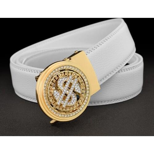 High Quality Rotatable White Belt Buckle Designer Belt Mens Business Belt Luxury Leather Jeans Rhinestone Metal
