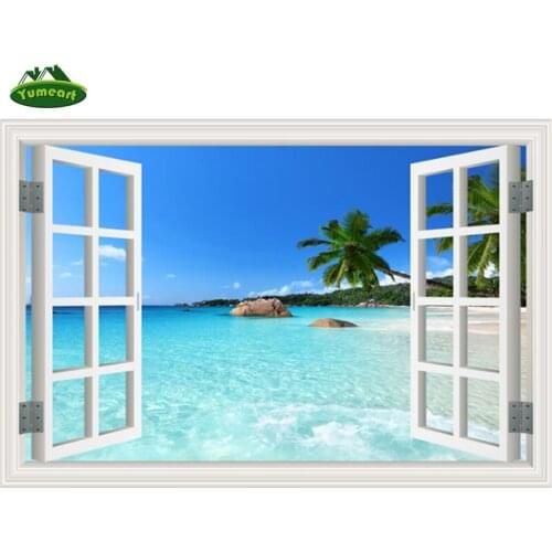 YUMEART 5D Diamond Painting Cross Stitch Window Sew View DIY Diamond Embroidery Mosaic Coco Nut Tree Home Decor Handmade Crafts