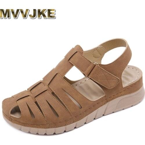 MVVJKE Women Ladies Fashion Orthopedic Sandal Casual Woman Hollow Out Platforms Shoes Wedge Sandals Woman Platform Retro Shoes