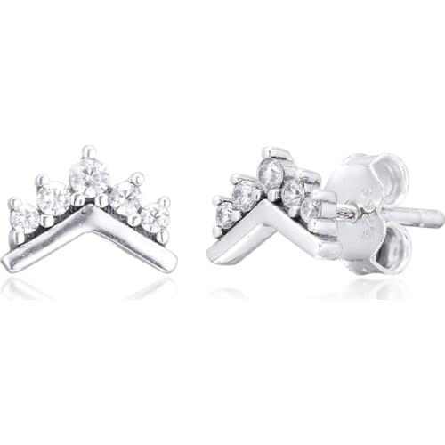 Tiara Wishbone Stud Earrings 925 Sterling Silver Jewelry For Woman Make up Fashion Female Earrings Party Jewelry