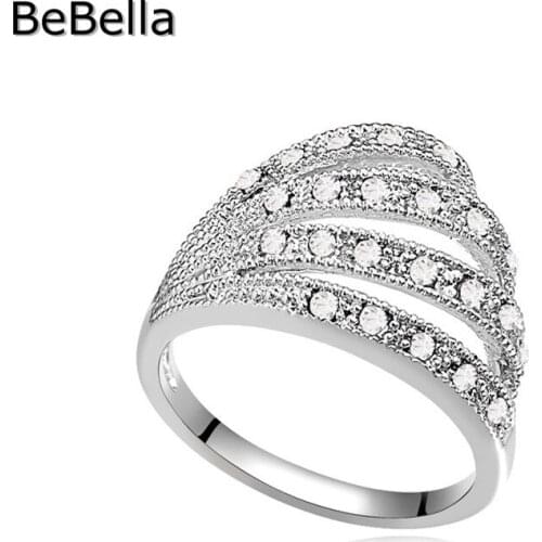 BeBella 5 colors geometric crystal woman finger ring for party made with genuine Czech crystal for girls Christmas gift