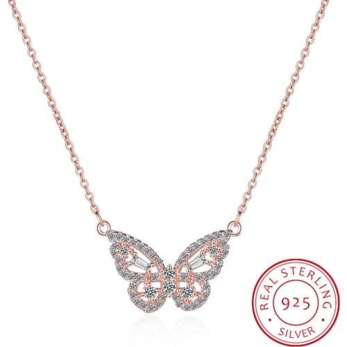 LEKANI Genuine 925 Sterling Silver Butterfly Necklace Elegant Zirconia Choker Necklace For Women Party Female Fine Jewelry Gifts