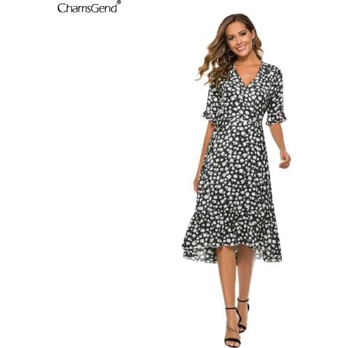 Women Elegant Dresses Summer 2021 Sexy V Neck Floral Print Boho Beach Dress Ruffle Short Sleeve A Line Mini Dress Sundress Robe