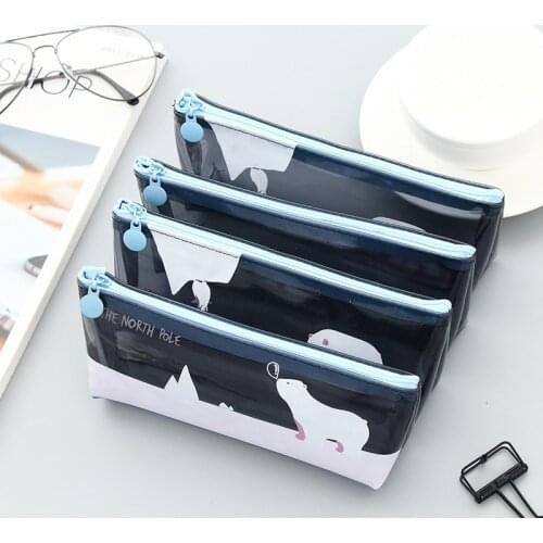 1pc 20*8cm Cartoon Polar Series Polar Bear Penguin Whale PVC Pencil Case Canvas Pen Box Kids Pencil Bag Gift School Supplies