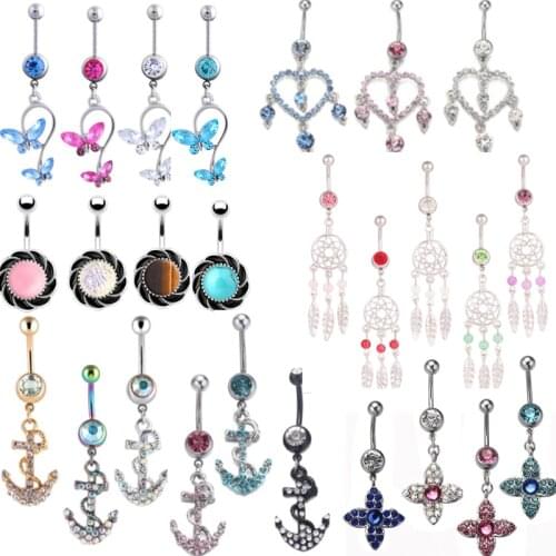 1PCS Butterfly Belly Button Ring Heart Navel Piercing Surgical Steel Dangle Belly Bars Catch Dream Navel Ring Bijoux Nombril