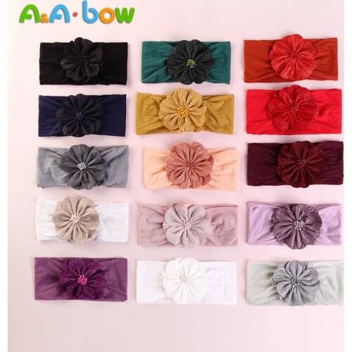 1PCS/lot New Baby Wide Nylon Headbands, hexapetalous floral Head wrap, Knot Nylon Headwear Turban, Girls Hair Accesseries