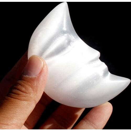 1 Pcs natural white selenite crystal moon face for home decor