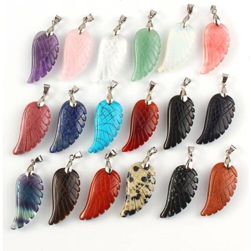 100-Unique Elegant 1 Pcs Silver Plated Many Colors Quartz Stone Angel Wing Pendant For Anniversary Jewelry