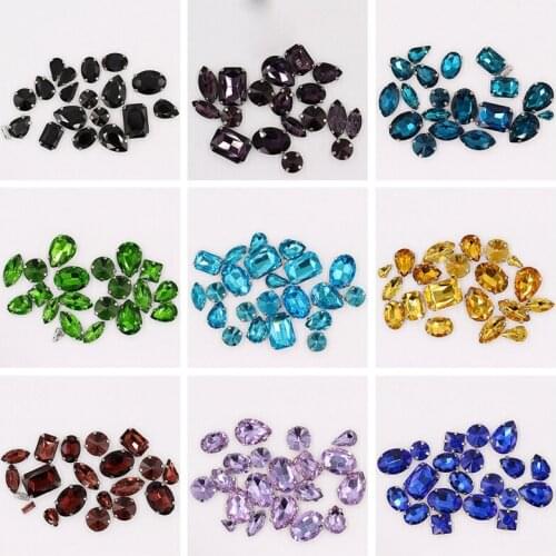 20PCS/PACK Glitter Crystal Sew On Rhinestone With Claw Diy Colorful Dress Stones Mix Shape Glass Rhinestones For Clothing