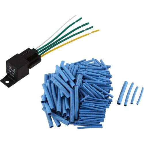 201 Pcs Accessories: 200 Pcs 4 Sizes Polyolefin Heat Shrink Tubing Cable Sleeve & 1 Pcs 12V Automotive Changeover Relay 40A 5-Pi