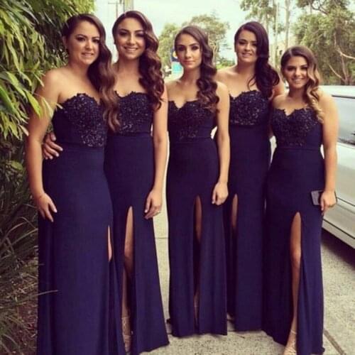 2019 Sweetheart Lace Crystal Beaded Navy Blue/Peach/Ivory/Champagne/Hunter Long Chiffon Long Bridesmaid Dresses Fast Shipping