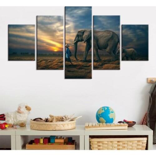 5 Pieces Modern Home Decor HD Canvas Paintings Animals Elephant Wall Pictures For Living Room Posters