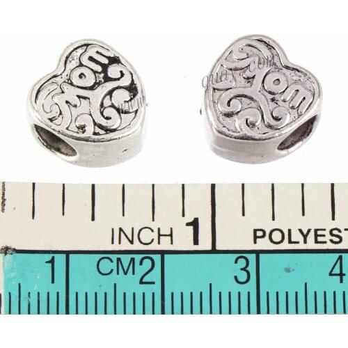 Beads Charms Bracelet Pendants Original Jewelry Gift Heart Love Mom Handicraft Findings DIY Silver Metal Mothers Day 12mm 15pcs
