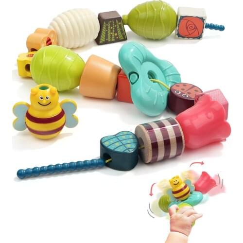 1 Set Of Cartoon Bee Beaded Rope Building Blocks Games Toys Kids Fine Motor Skills Building Blocks Educational Toys Gifts