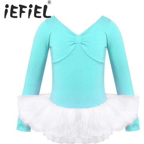 Kids Girls Cotton Long Sleeve Ballet Dance Gymnastics Leotard Tutu Dress Children Dancing Clothes Ballerina Fairy Party Costume