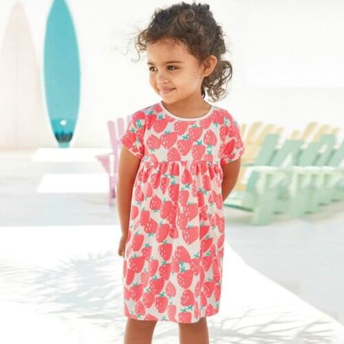 Baby Girl Strawberry Dresses Summer Kids Quality Cotton Clothes Toddler Girl Knitted Princess Dress Costume Outfits Wholesale
