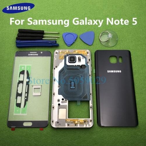 For Samsung Galaxy Note 5 N920 N920F Full Housing Rear Case Bezel Middle Frame Back Cover + Front Glass Lens Tools Sticker