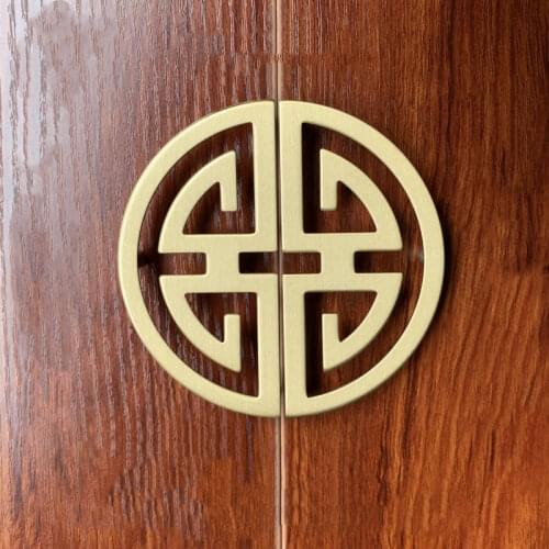 Chinese style cabinet door pure copper wardrobe kitchen cabinet handle brass round hollow drawer handle furniture hardware