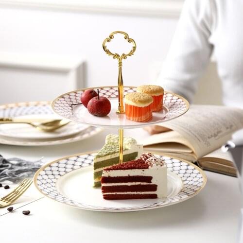 European Bone China Fruit Plate Snack Stand Double Cake Plate Fruit Plate Kitchen utensils