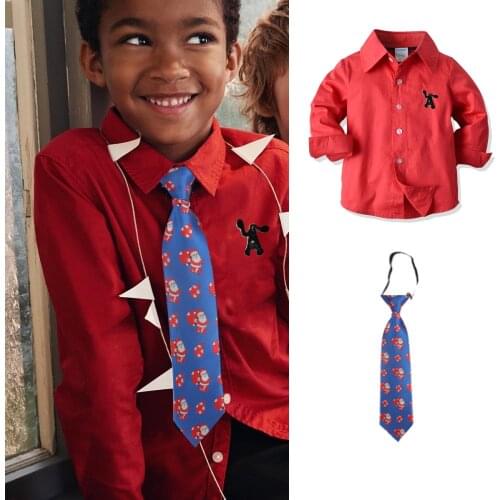 FOCUSNORM 1-7Y Gentleman Infant Kids Boys Shirts+Tie Solid Long Sleeve Single Breasted Turn Down Collar Tops