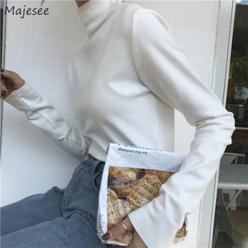 Long Sleeve T-shirts Womens Plus Size 5XL Half Turtleneck Thicken Casual Solid All-match Warm Slim Soft Ladies Elegant Autumn