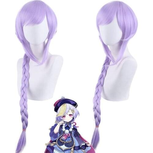 Game Genshin Impact Project Lavender Wig Qiqi Zombie Cosplay Wig Role Play Powder 60cm