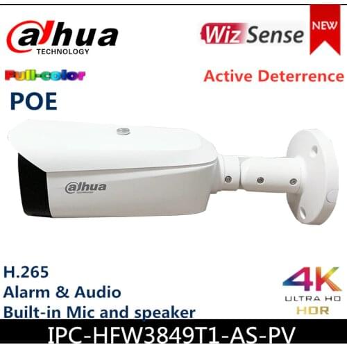 Dahua 4K IP Camera IPC-HFW3849T1-AS-PV 8MP Full-color Active Deterrence Fixed-focal Bullet WizSense Network Camera