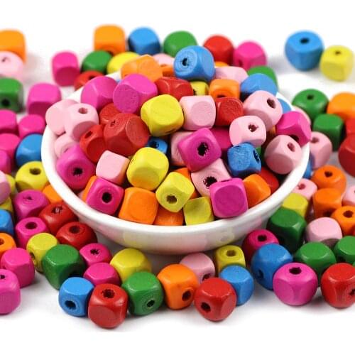 JHNBY 100pcs 8/10mm Square Wood Beadding Mixed Color Loose Beads for Jewelry Making DIY Necklace&Bracelets Eco-Friendly Wooden