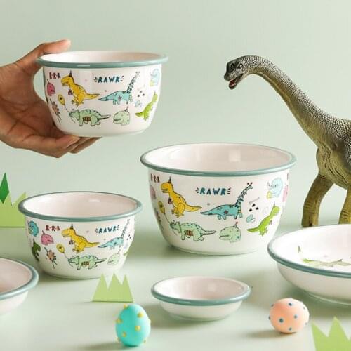 Cartoon Dinosaur Ceramic Bowl Cute Plates For Kids High Quality Creative Noodles Bowls Household Tableware Eco-Friendly