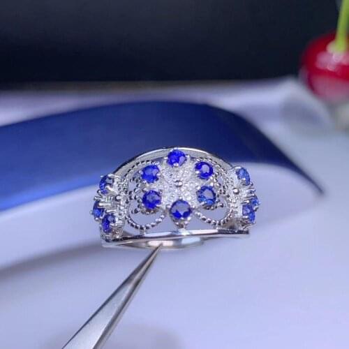 Natural sapphire ring, Beautiful color, 925 Sterling silver, grained gemstone selection. Luxury style