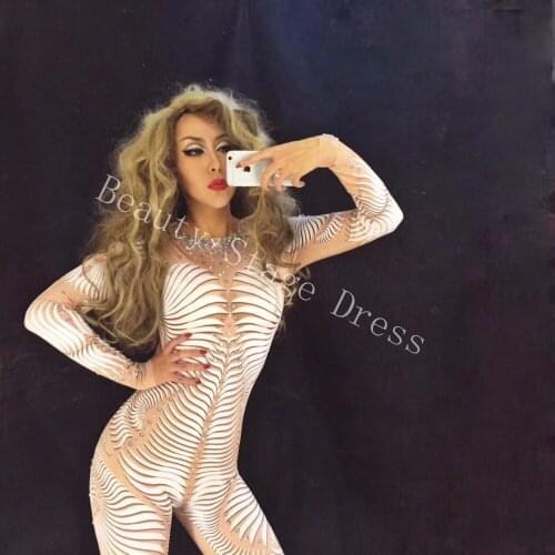 3D Printing Crystals Jumpsuit Female Singer Dancer DJ Costumes Sparkling Leotard Rompers Bar Nightclub Pole Festival Outfit