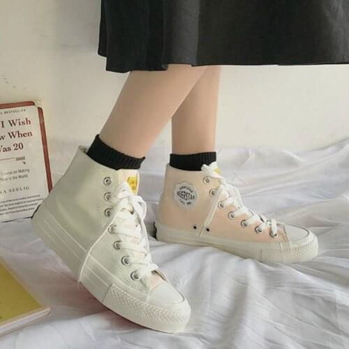 Casual Shoes Woman High Top Sneakers Spring Color Matching Female Casual Shoes White Canvas Sneakers U12-26
