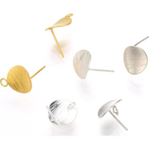 14 pcs 10*11 mm Round Curved Stud Earring Blank Base High quality Fit Cabochon Cameo Settings Ear Post For DIY Jewelry Making