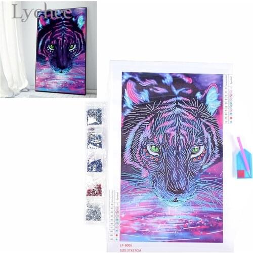 Lychee Life Special Shaped Tiger Pattern Diamond Embroidery Rhinestone Diamond Painting Cross Stitch DIY Semi-finished Crafts