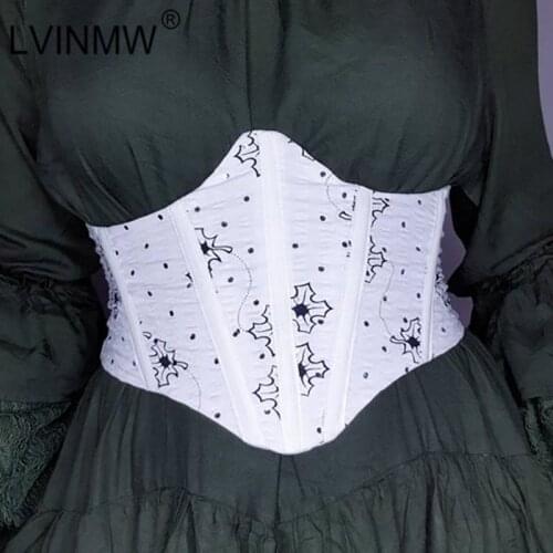 LVINMW Irregular Printed Patchwork Casual Fashion Cummerbunds Fishbone Slim Skinny Back Lace Up Women Corsets Summer Streetwear