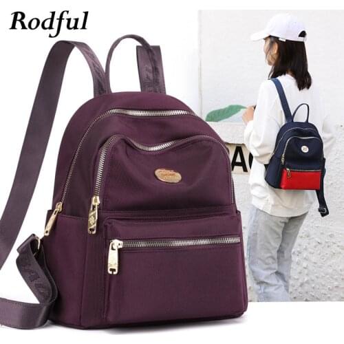 Waterproof Nylon Womens Backpack Bag 2021 Black Fabric Small Backpack for Women Teenage Girl Youth Casual Daypack Day Back Pack