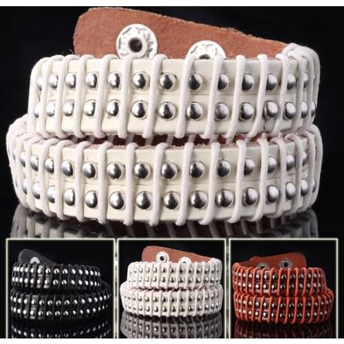 3 Color Friendship Bracelets For Men / Women Jewelry Resizable Trendy Jewelry Red / Black / White Genuine Leather Bracelet H420
