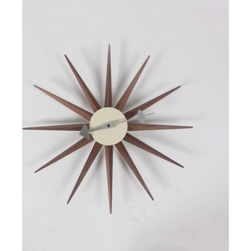 Sunburst Atomic Wooden Wall Clock Mid Century Walnut Wood Handmade Antique Modern Star Bedroom Living Room Relojes De Pared Z024