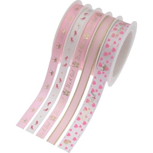 New Baby Stroller Crown Gilded Ribbon Gift Packaging Baby Baptism Printed Letter Rope 5meter/design 25m