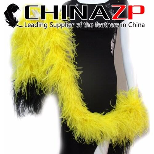 CHINAZP New Arrival Party Feather Boa 8ply Dobld Color Tip Black Red and Yellow Fluffy Thick Ostrich Feather Boa Wholesale