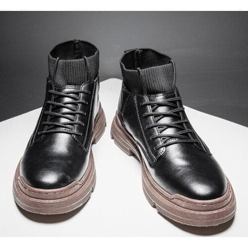 New Men Chelsea Boots Casual High-top Socks Shoes Trendy Ankle Boots Male Anti-Slip Ankle Boots Handmade Leather Snow Boots 2020