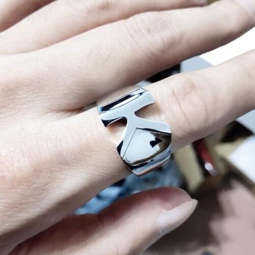 Letter K New Fashion Geometric Hollow Letter Gold Metal Adjustable Opening Ring for Women Men Girls Party Retro Jewelry Gift