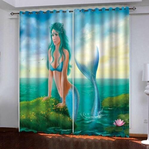 Lake scenery Luxury Blackout 3D Window Curtains For Living Room Beauty angel curtains for bedroom Blackout curtain