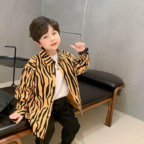 Boys' long sleeve shirt 2021 spring new Korean leopard Top Boys' spring and autumn thin childrens shirt