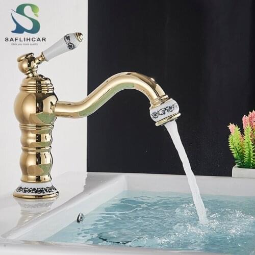 SAFLIHCAR Gold Tall/Short bathroom basin Faucet Deck Mount Hot and Cold Water Mixer Tap Para Vanity Sink Faucets Mixing Valve
