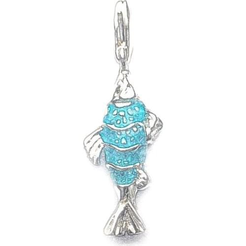 Silver Blue Little Fish Charms Pendant Fit Bracelet Necklace Bag, European Fashion Carp Charm Jewelry Gift For Women Men Fisher