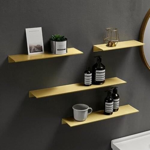 Brushed Gold Metal Bathroom Shelf Wall Storage Rack Washstand Drilling Large Wall Shelf For Storage 30/40/50/60cm Length Holder