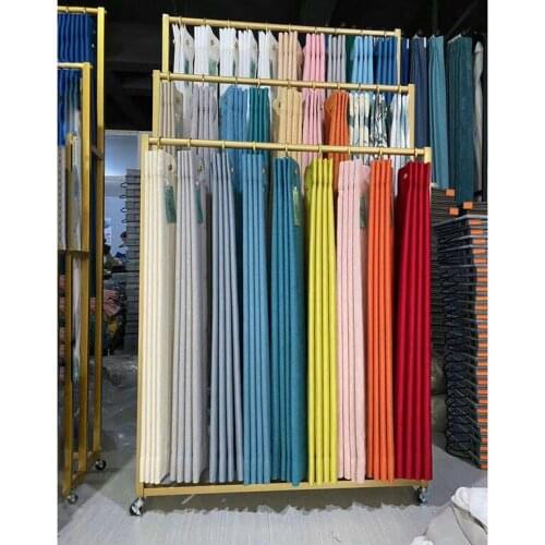Curtain elevator display rack home textile cloth art floor type display shelf movable belt wheel hanging fabric sample rack