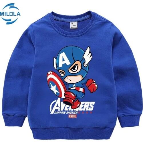Disney Boy Hooded Sweatshirt Kids Spring Autumn Captain America Boy Pullover Sweater Childrens Clothes Tops For 2-12 Years