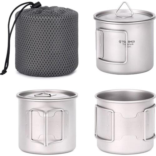 TOMSHOO Ultralight Titanium Cup Outdoor Portable Camping Picnic Water Cup Mug with Foldable Handle 300/350/420/450/550/650/750ml